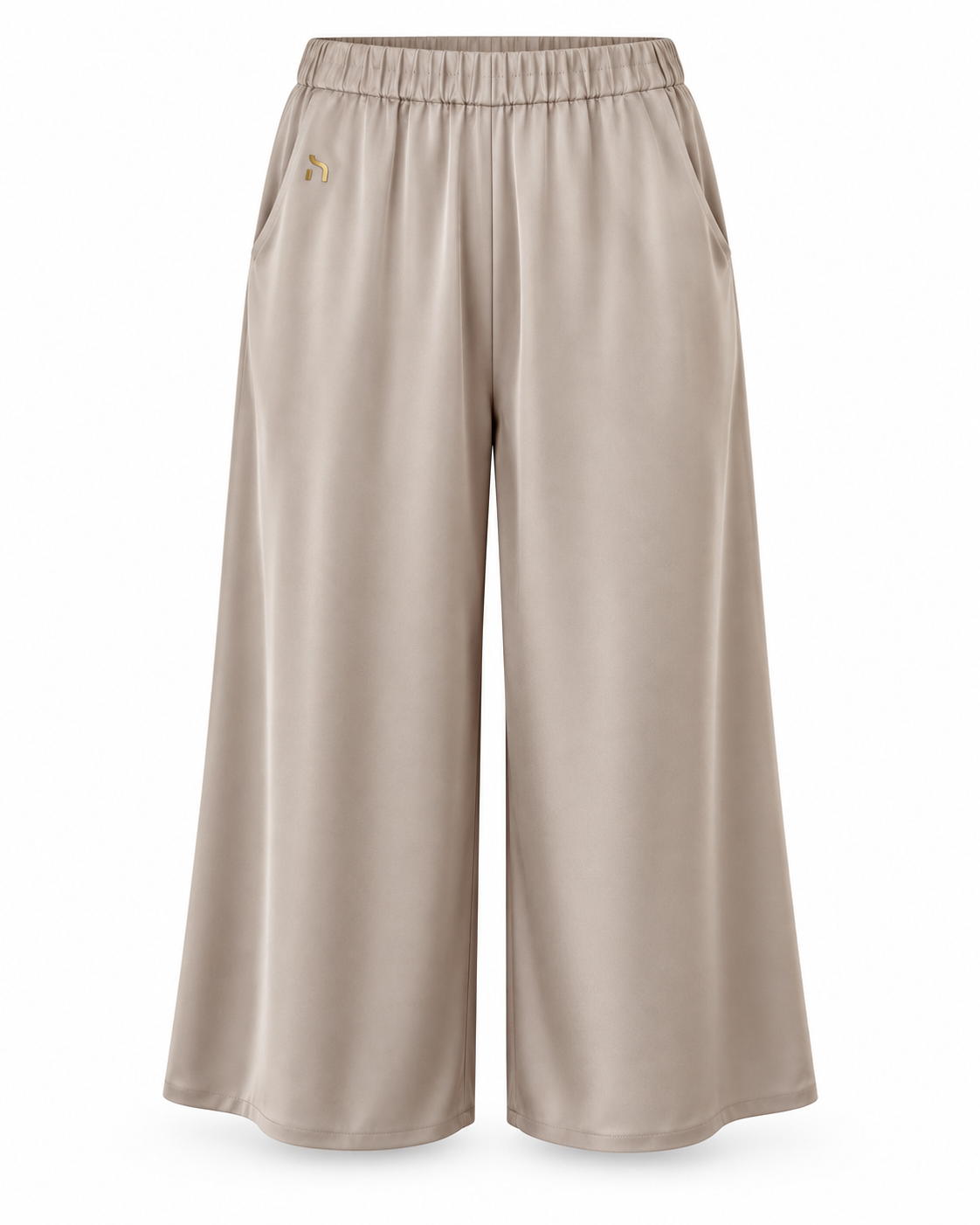 Haensch Coast Satin Culotte Damen in Coast Soft Taupe mit fließender Satinoberfläche, weitem Bein und goldenem Haensch-H-Signet