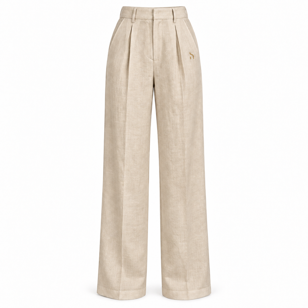 Haensch Coast Tailored Linen Pants Damen in Coast Linen Sand aus Leinen mit goldenem H-Logo, freigestellte Vorderansicht auf weißem Hintergrund