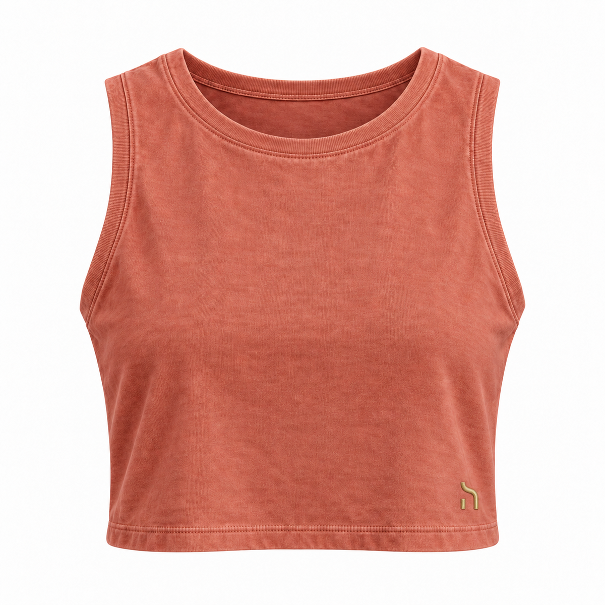 Haensch Coast Washed Crop Top Damen in Coast Paprika aus Bio-Baumwolle mit goldenem H-Logo, freigestellte Vorderansicht auf weißem Hintergrund