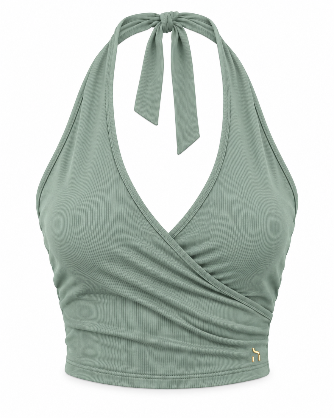 Haensch Coast Wrapped Neckholder Top Damen in Coast Water Green mit figurbetonter Wickeloptik, Neckholder-Bindung und goldenem H-Signet