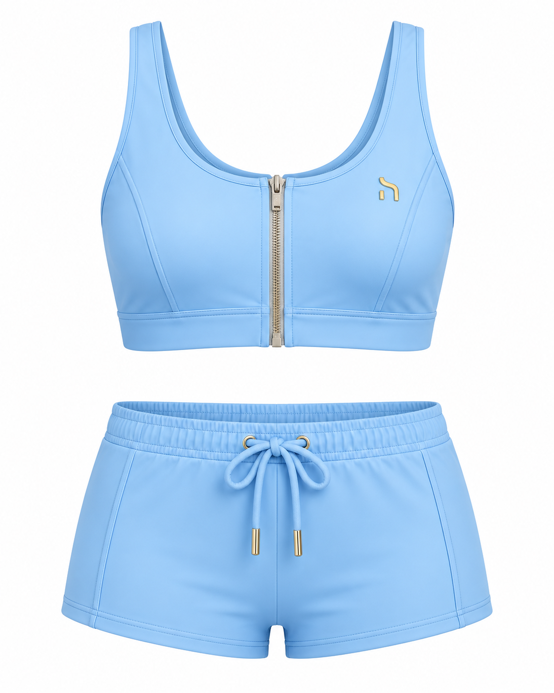Haensch Coast Zip Sport Bikini Damen in Coast Sky Blue mit Reißverschluss-Oberteil, elastischen Badeshorts und kleinem goldenem Hänsch-H-Signet