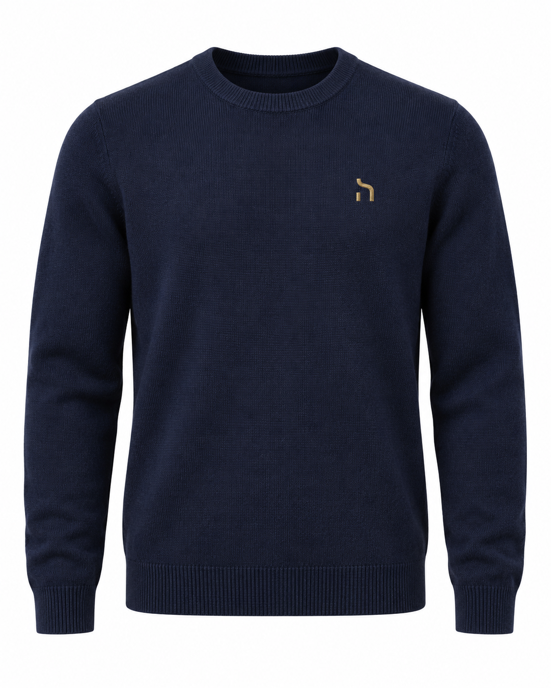 Haensch Heritage Knit Sweater Herren in Deep Navy mit klassischem Rundhals, feiner Strickoptik und goldenem Hänsch-H-Signet