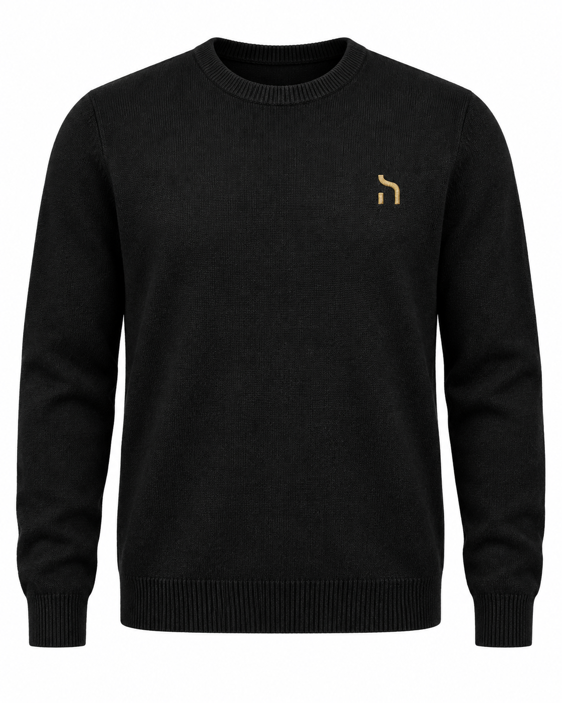 Haensch Heritage Knit Sweater Herren in Winter Black mit Rundhalsausschnitt, feiner Strickstruktur und kleinem goldenem Hänsch-H-Signet