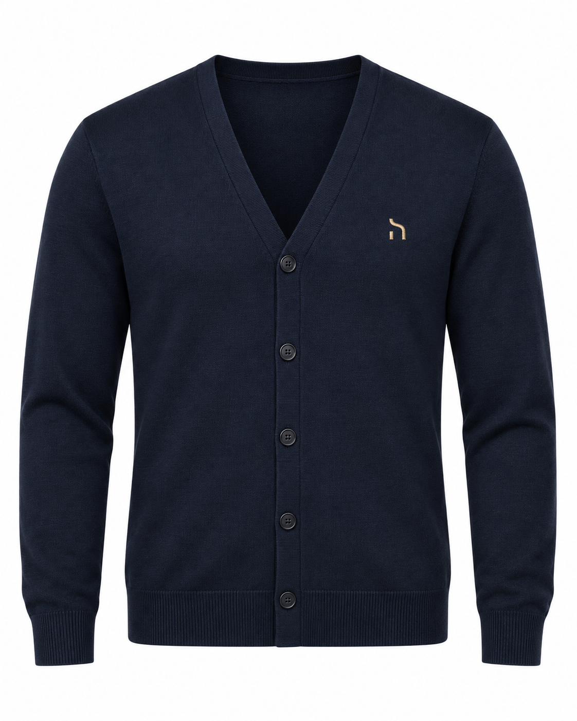 Haensch Heritage Supima Cardigan Herren in Deep Navy mit feiner Strickstruktur, klassischer Knopfleiste und goldenem Hänsch-H-Signet