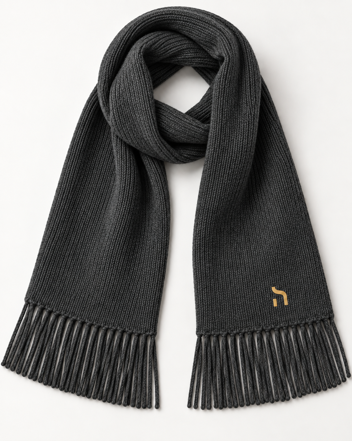 Grauer Haensch Northern Classic Scarf Unisex mit weicher Strickstruktur, Fransen und kleinem goldenem Hänsch-H-Signet