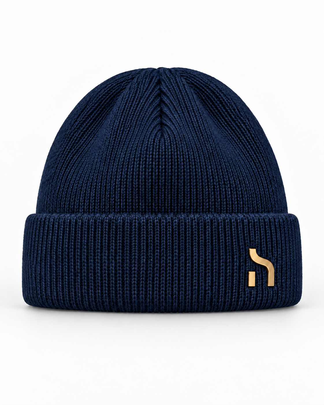 Dunkelblaue Haensch Northern Cuffed Beanie Unisex aus Rippstrick mit breitem Umschlag und goldenem Hänsch-H-Signet