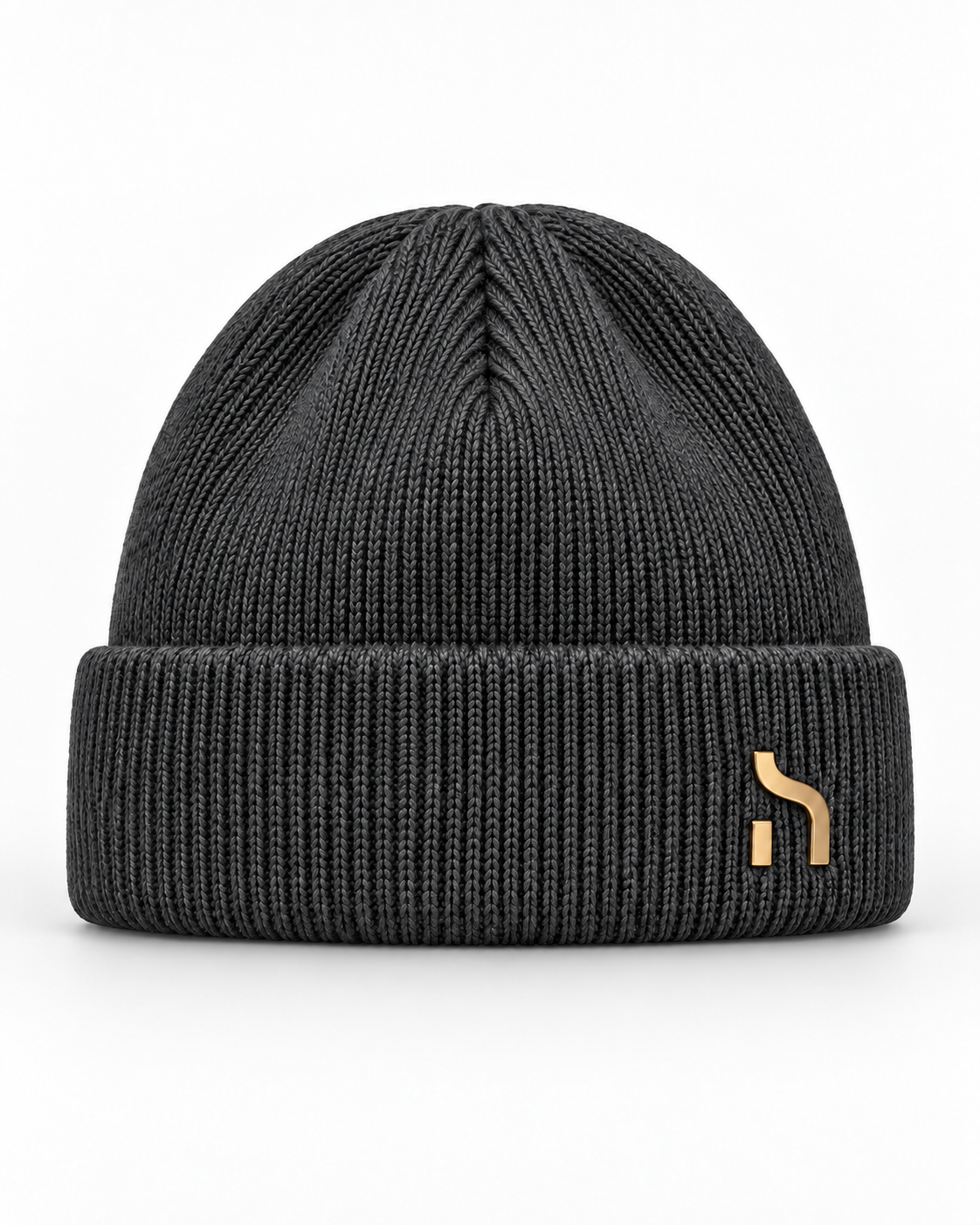 Graue Haensch Northern Cuffed Beanie Unisex mit gerippter Strickstruktur, Umschlag und kleinem goldenem Hänsch-H-Signet