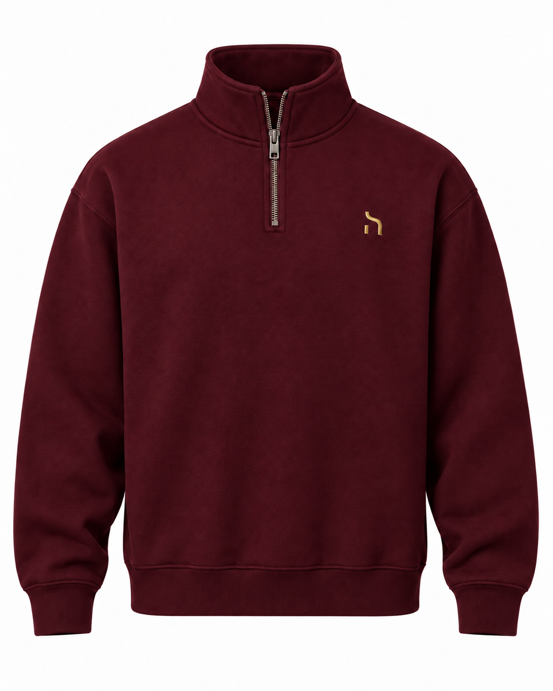 Haensch Northern Quarter Zip Sweat Unisex in Burgundy Wine mit Quarter-Zip-Kragen, Rippbündchen und kleinem goldenem Hänsch-H-Signet