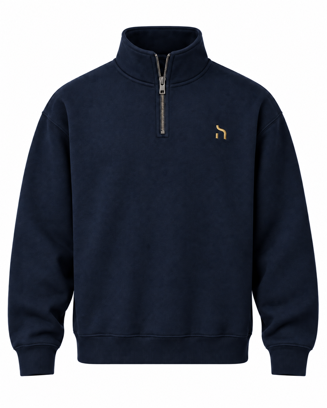 Haensch Northern Quarter Zip Sweat Unisex in Deep Navy mit hohem Kragen, Quarter-Zip und goldenem Hänsch-H-Signet