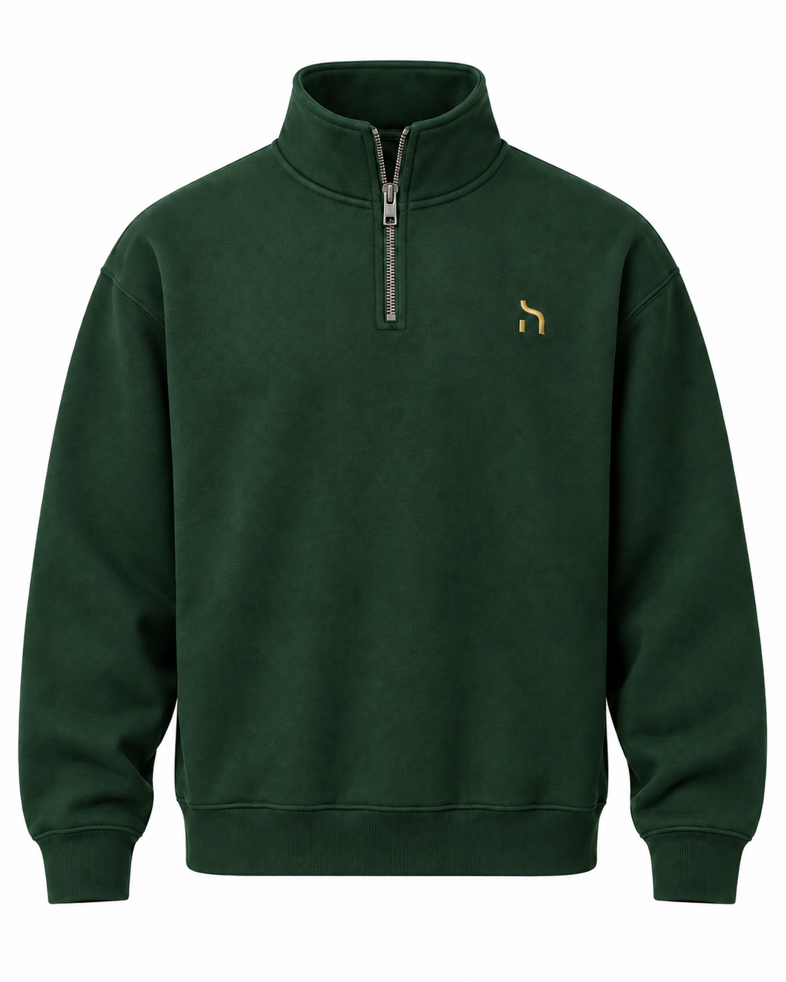 Haensch Northern Quarter Zip Sweat Unisex in Forest Green mit Stehkragen, kurzem Reißverschluss und goldenem Hänsch-H-Signet