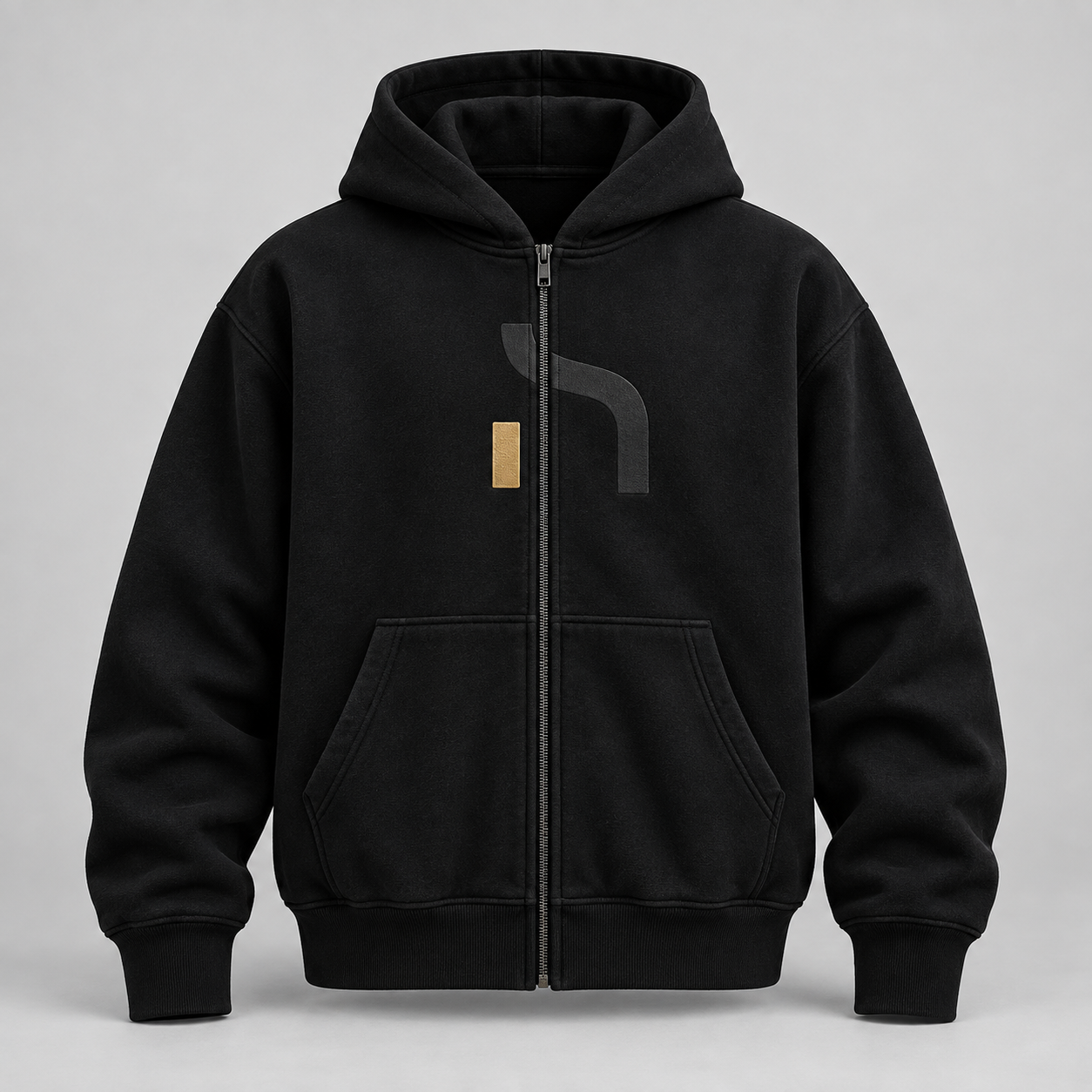 Schwarzer Haensch Studio Ultra Heavy Zip Hoodie mit durchgehendem Reißverschluss und geteiltem Hänsch-Zeichen.