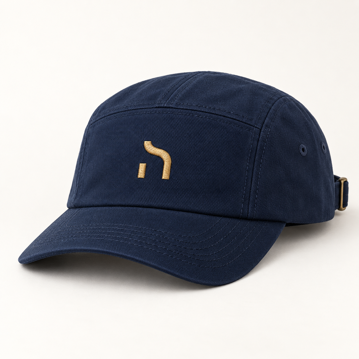 Marineblaue Haensch Utility 5-Panel-Cap aus Baumwoll-Twill mit vorgeformtem Schirm und kleinem goldenem Haensch-Zeichen.
