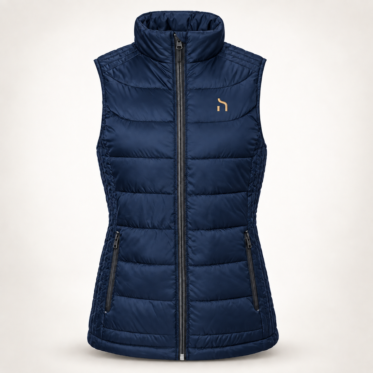 Taillierter Haensch Utility Nano Bodywarmer für Damen in French Navy mit goldenem Hänsch-Zeichen
