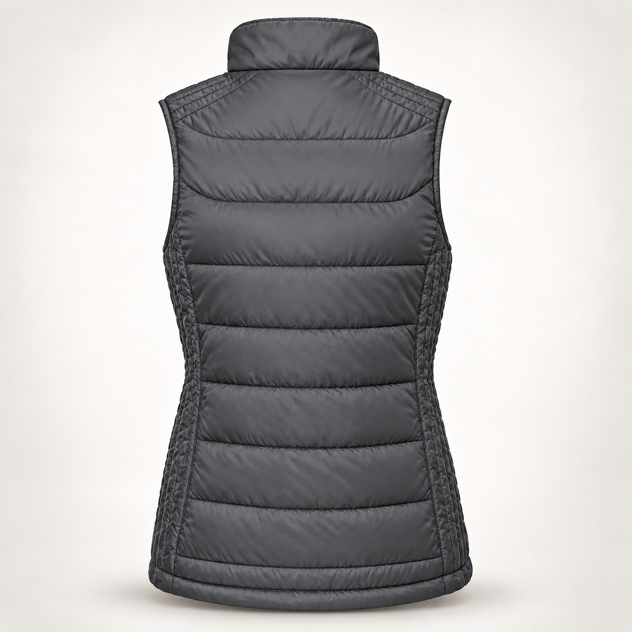 Haensch Utility Nano Bodywarmer für Damen in Iron Grey in taillierter Rückansicht