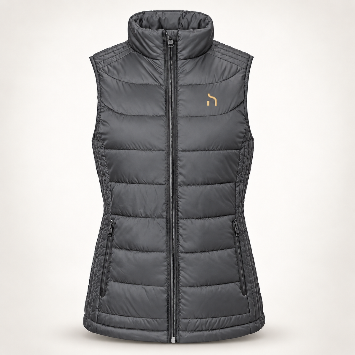 Taillierter Haensch Utility Nano Bodywarmer für Damen in Iron Grey mit goldenem Hänsch-Zeichen