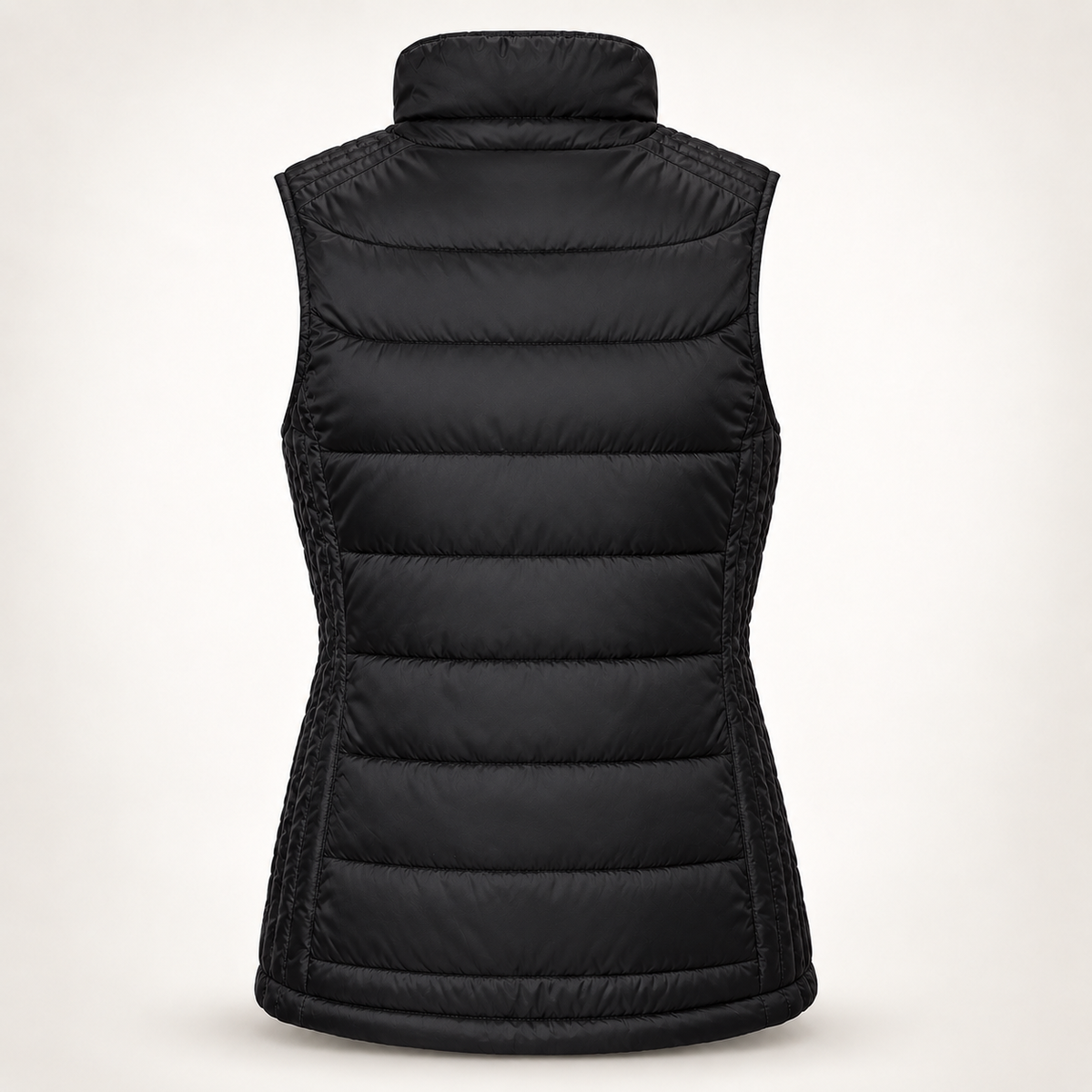 Schwarzer Haensch Utility Nano Bodywarmer für Damen in taillierter Rückansicht