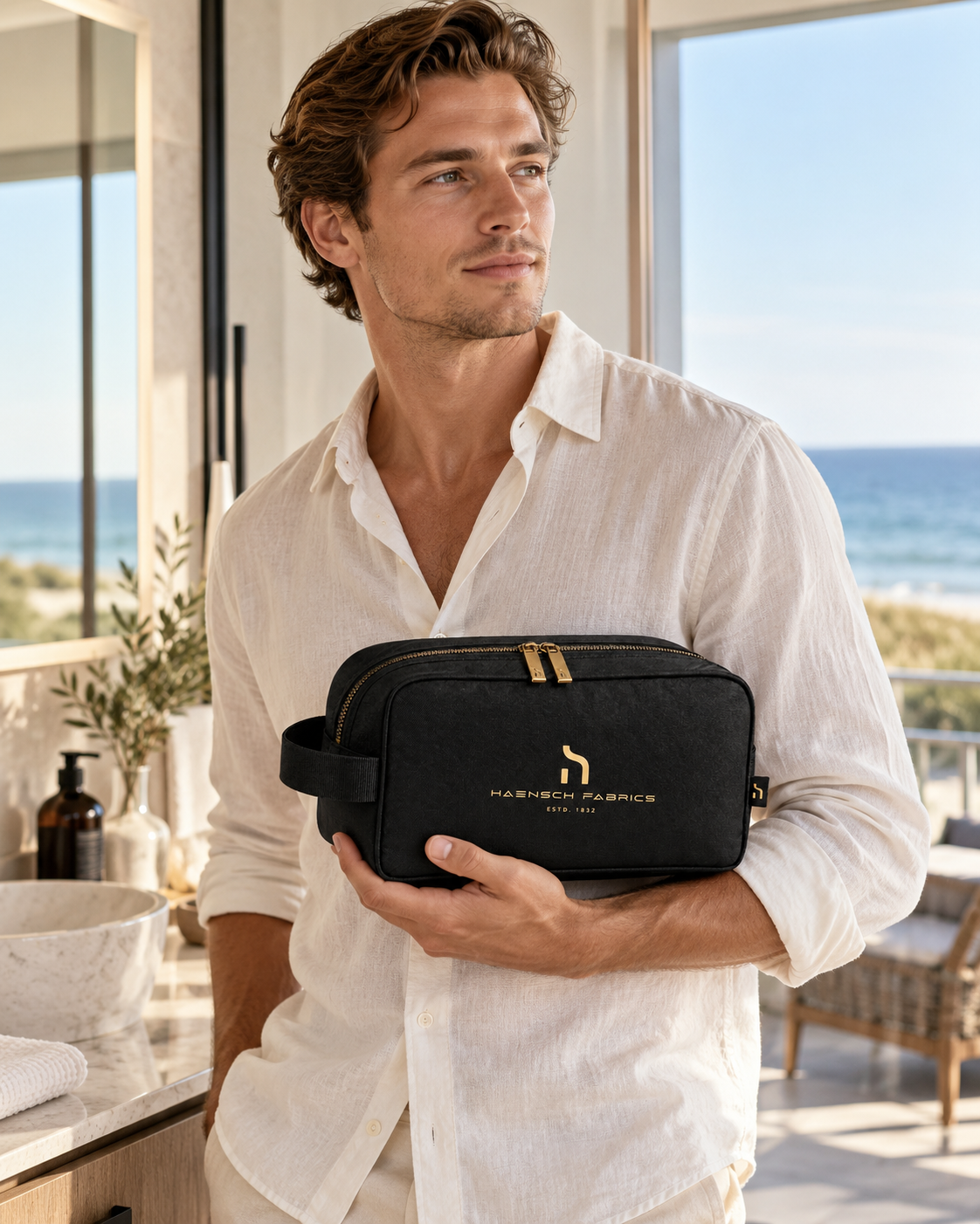 Haensch Coast Travel Wash Bag – Black & Gold